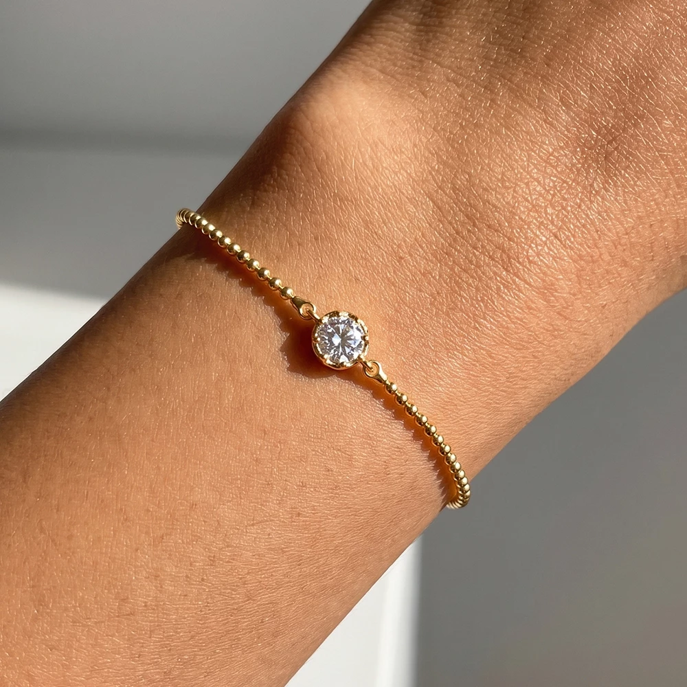Gold Dipped Round Cz Bezel Ball Chain Bracelet