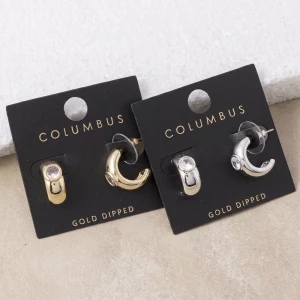 Gold Dipped Bezel Set Cz Chunky Hoop Earrings