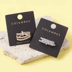 Gold Dipped Rhinestone Three Row Stretch Ring
