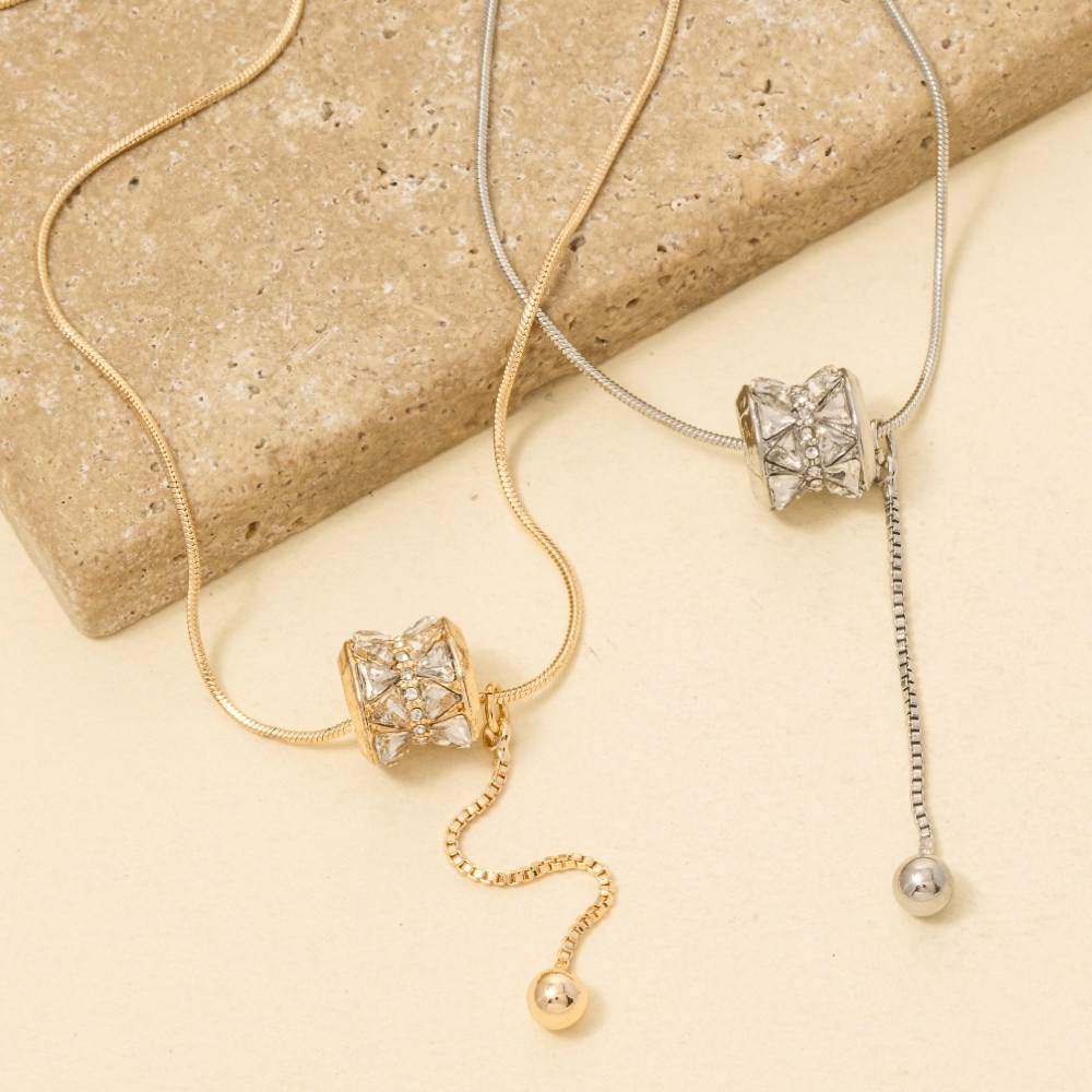 Triangle Gem Studded Hoop Pendant Necklace