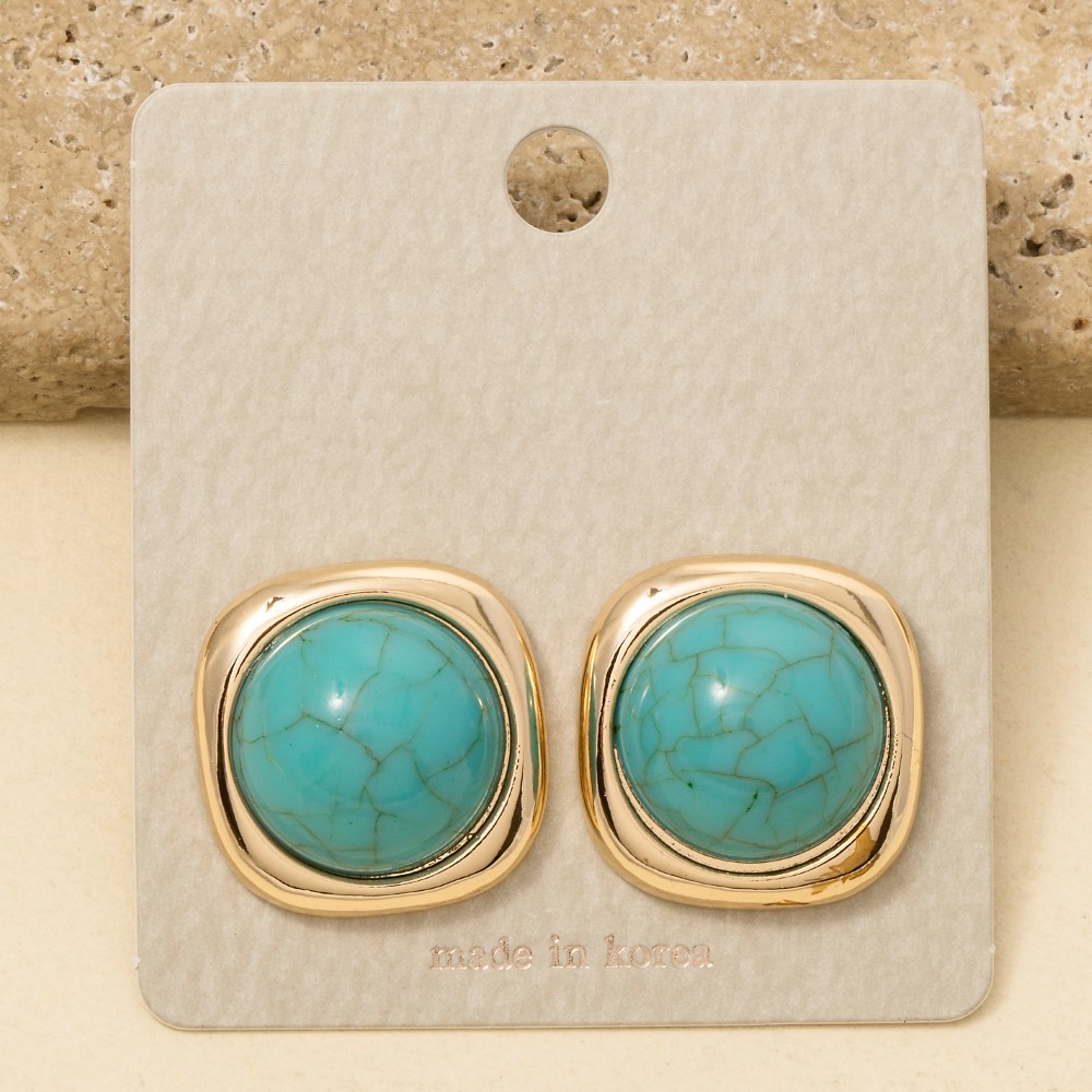 Stone Dome Stud Earrings