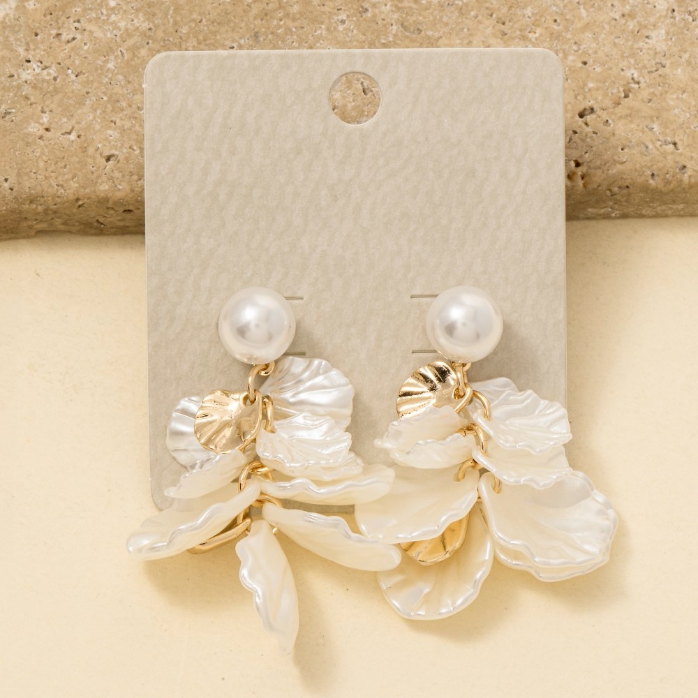 Pearl And Petals Cluster Dangle Earrings