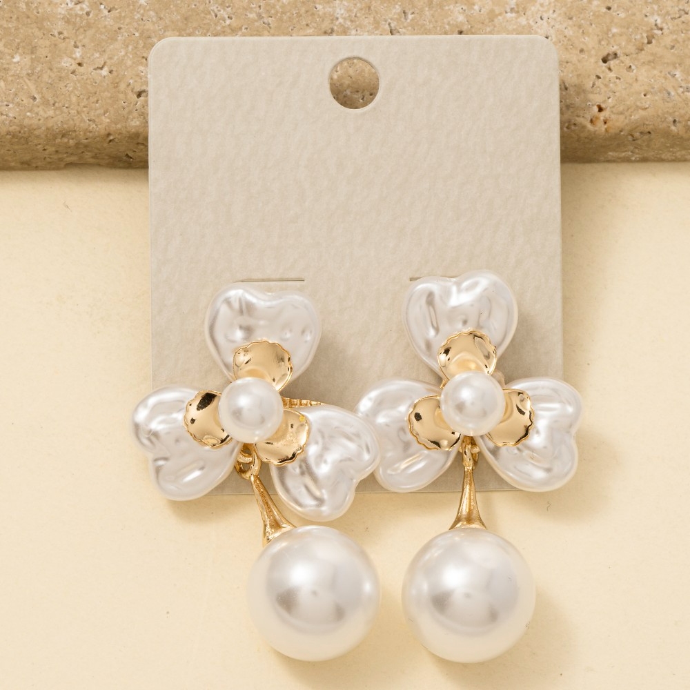 Pearl Petals And Bead Dangle Earrings
