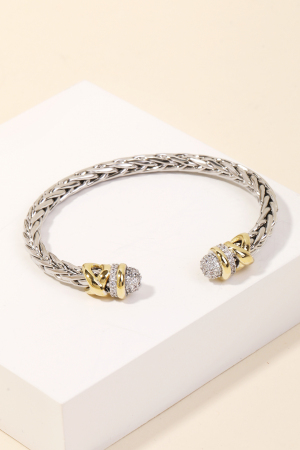 Cubic Zirconia Ends Wheat Chain Cuff Bracelet