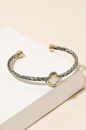 Pave Clover Wheat Chain Cuff Bracelet