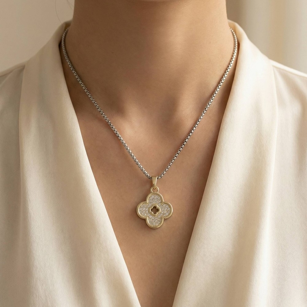 Cz Open Clover Pendant Necklace