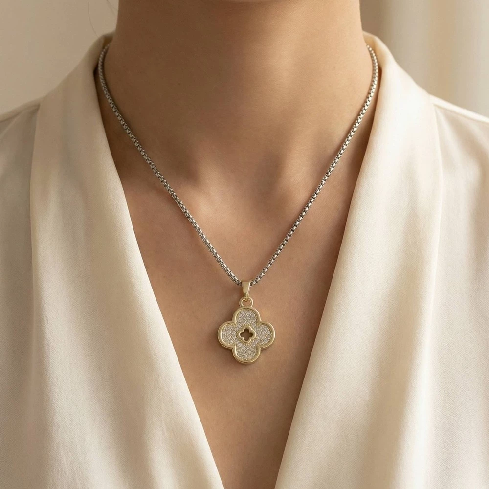 Cz Open Clover Pendant Necklace