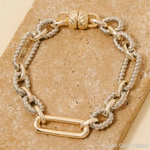 Gold Dipped Two Tone Mixed Chain Bracelet
