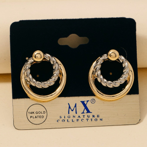 Gold Plated Two Tone Layered Hoop Stud Earrings
