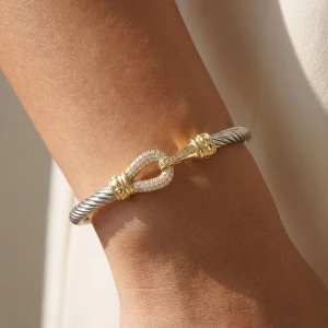 14K Gold Dipped Cz Pave Hook Cable Bracelet