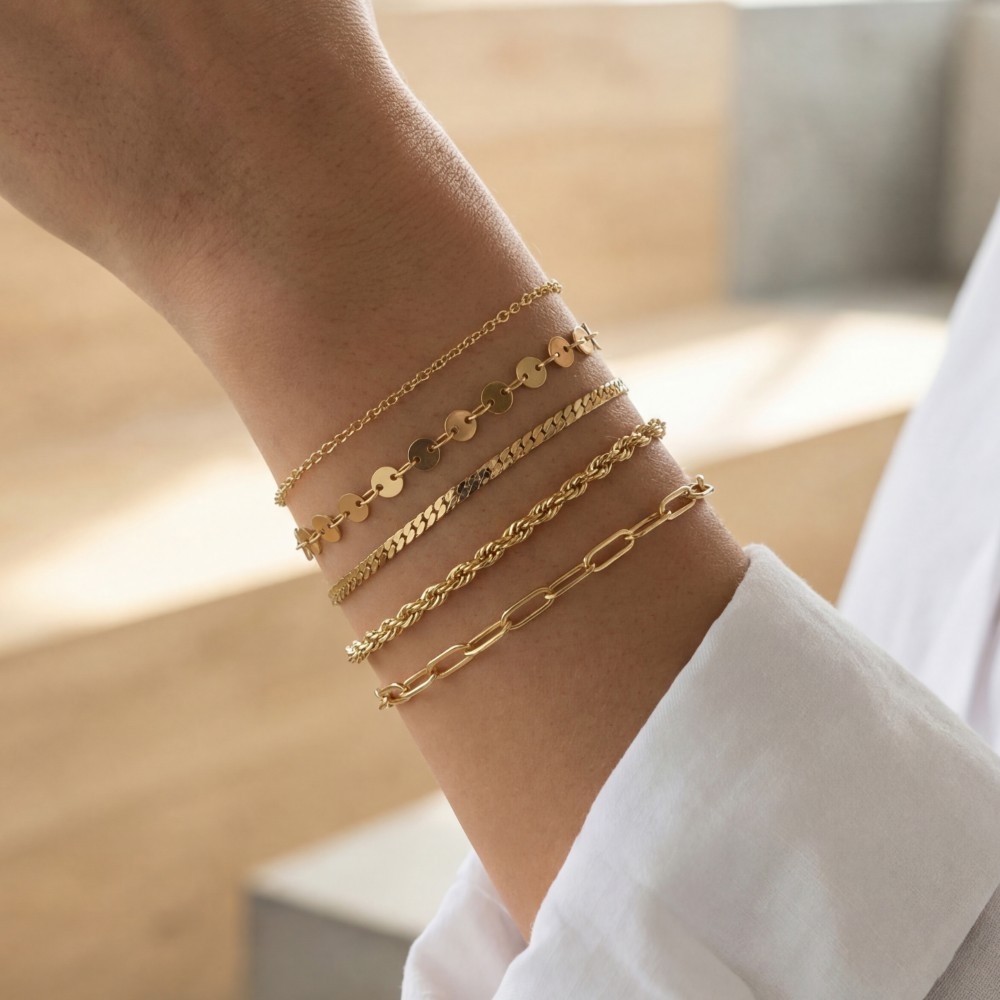 Mixed Dainty Metallic Chains Bracelet Set