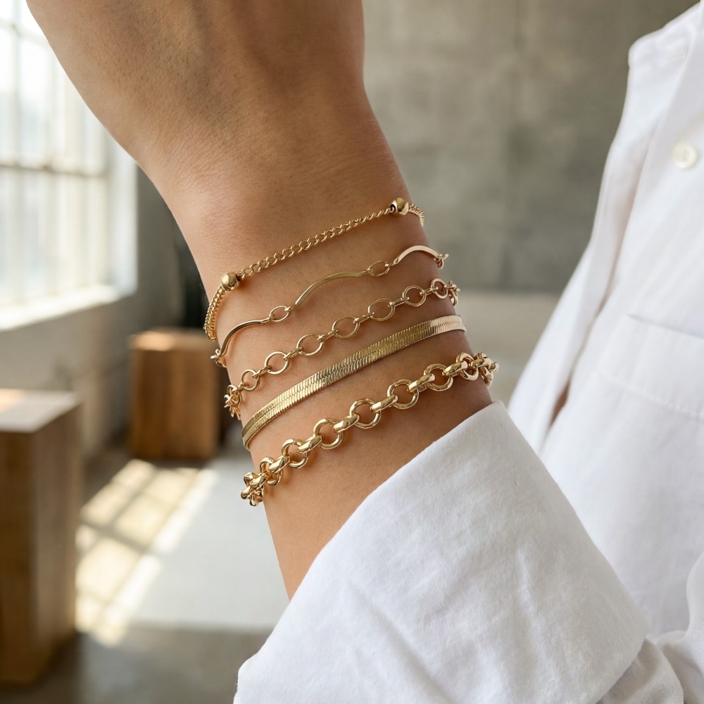 Assorted Metallic Chains Bracelet Set