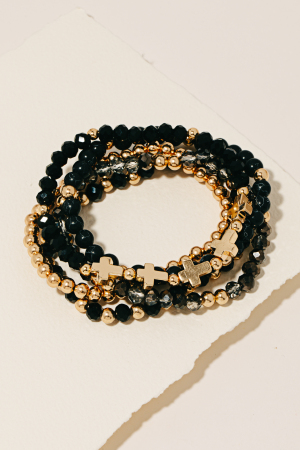 Cross Charms Mixed Beaded Bracelet Set