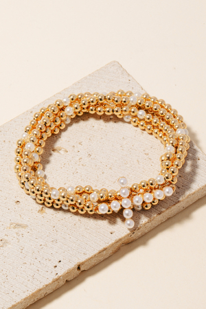 Pearl Beaded Cross Layered Bracelet Set