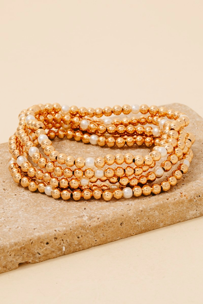 Multi Pearl Ball Beaded Bracelet Set