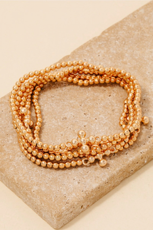 Metallic Bead Cross Charms Layered Bracelet Set