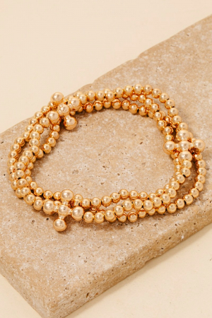 Large Metallic Bead Cross Charms Layered Bracelet Set