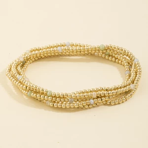 Beaded Stretch Bracelet Set With Crystal Accents