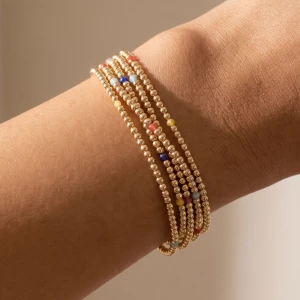 Beaded Stretch Bracelet Set With Crystal Accents