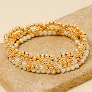Metallic And Pearl Beaded Bracelet Set