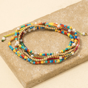 Assorted Beads And Braided Cord Bracelet Set