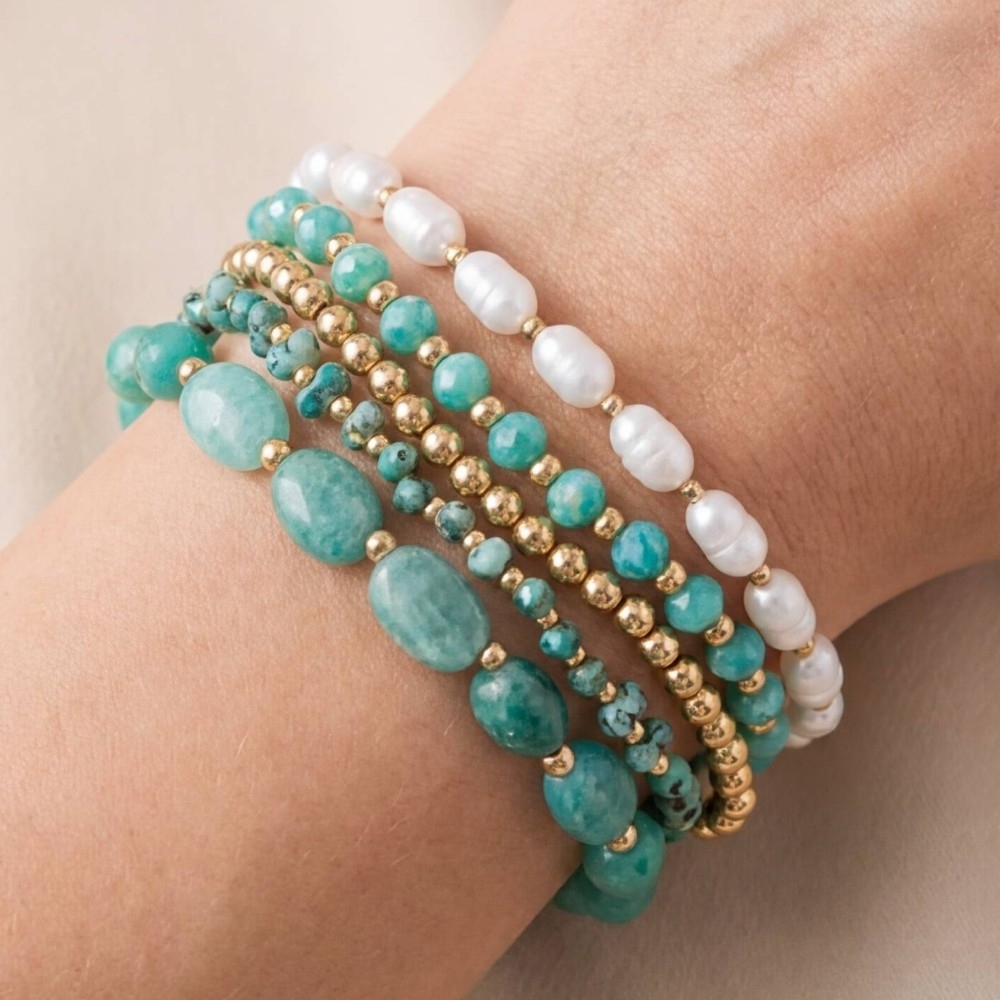 Pearl Faceted And Metallic Beaded Bracelet Set