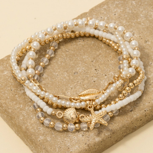Starfish And Cowrie Shell Mixed Pearl Beaded Bracelet
