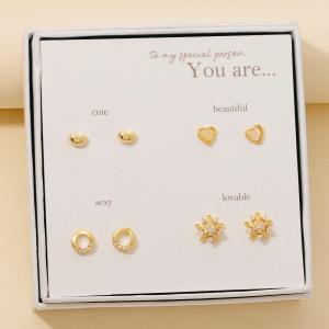 Gold Dipped Cluster And Heart Stud Earrings Set