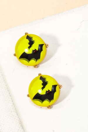 Halloween Circle Bat Disc Stud Earrings