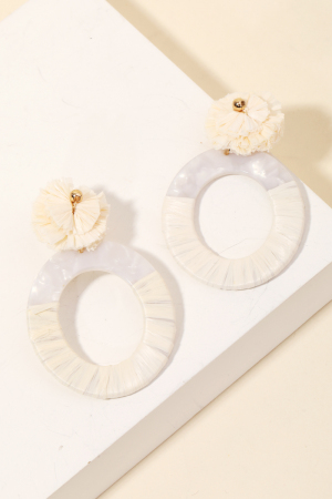 Raffia Wrapped Acetate Oval Drop Earrings