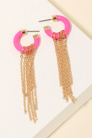 Enamel Hoop Chain Fringe Earrings
