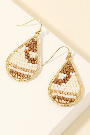 Seed Beaded Tear Dangle Hook Earrings