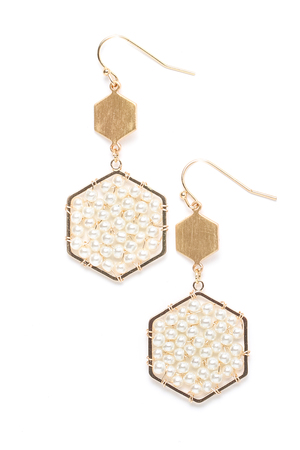 Pearly Beaded Hexagon Drop Earrings