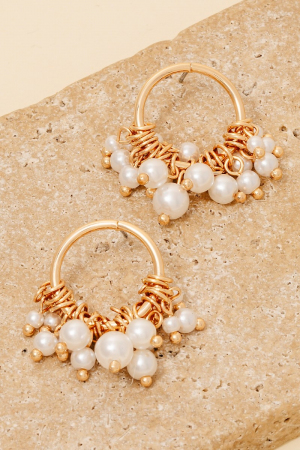 Pearl Bead Fringe Hoop Stud Drop Earrings