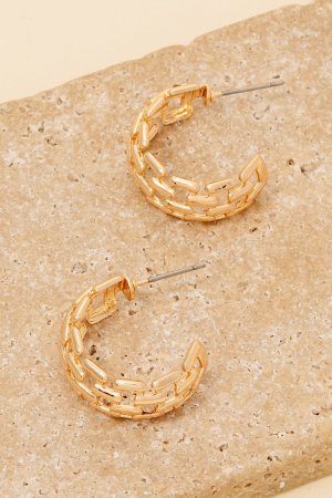 Metallic Solid Chain Hoop Earrings