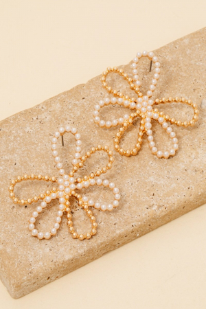 Pearl Beaded Flower Stud Drop Earrings