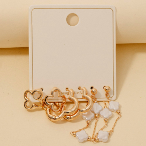 Clover And Pearls Hoop And Stud Earrings Set