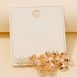 Flower Hoop And Pearl Stud Earrings Set