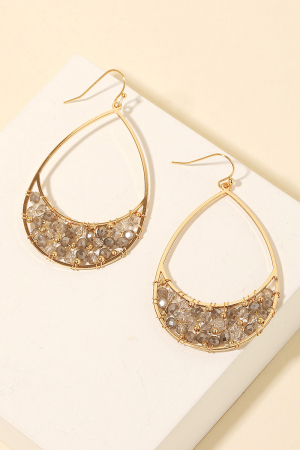 Beaded Crescent Tear Dangle Earrings