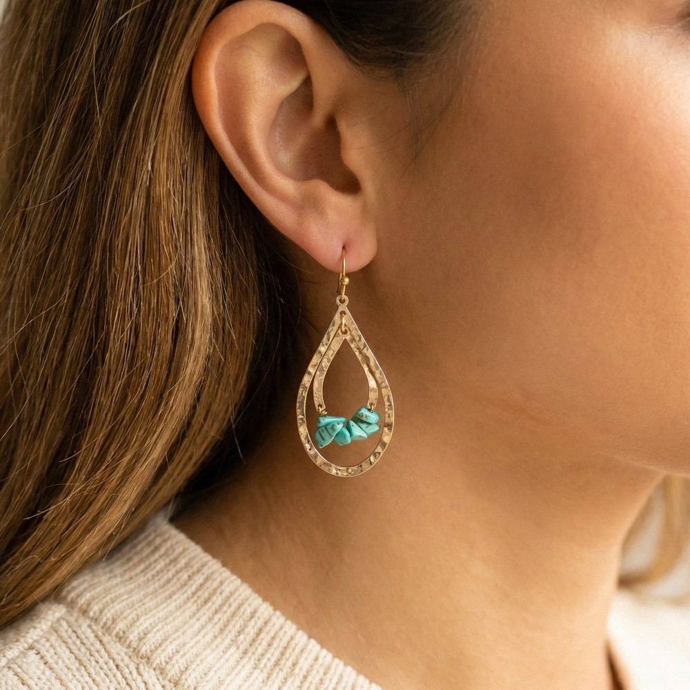 Hammered Layered Teardrop Cutout Earrings