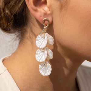 Pearlized Petal Cluster Drop Earrings With Knot