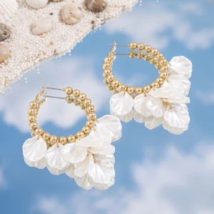 Beaded Hoop Petal Shaker Drop Earrings