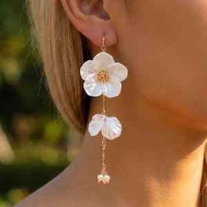 Blossom Petal Pearl Cluster Drop Earrings