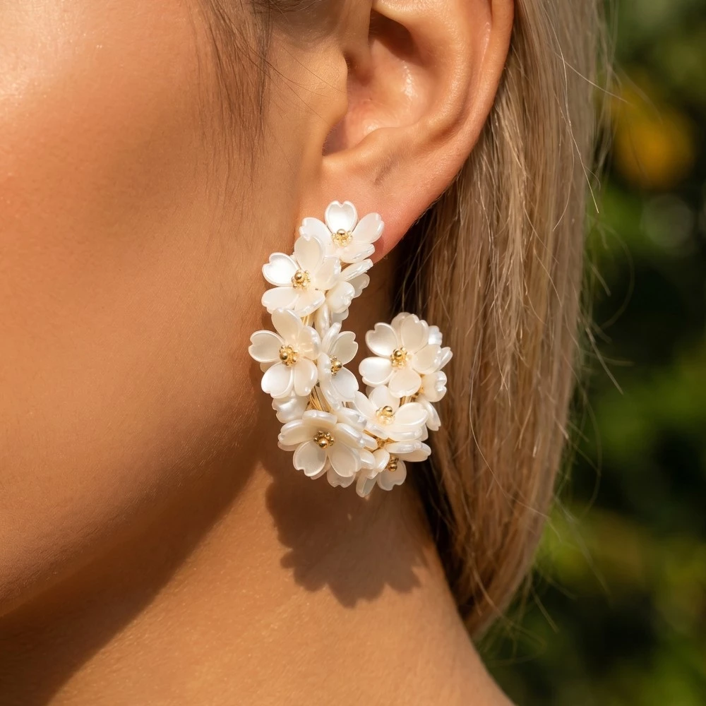 Floral Acrylic Cluster Hoop Earrings