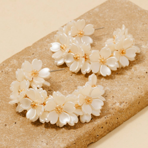Floral Acrylic Cluster Hoop Earrings