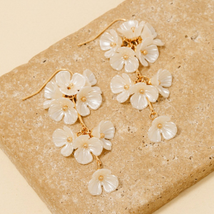 Pearly Flower Bar Chain Dangle Earrings