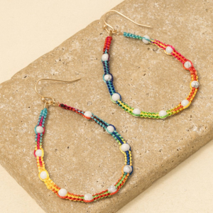 Stone Station Beads Threaded Teardrop Earrings