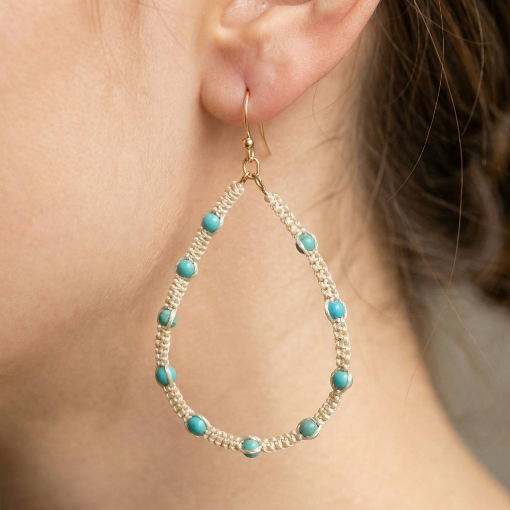 Stone Station Beads Threaded Teardrop Earrings