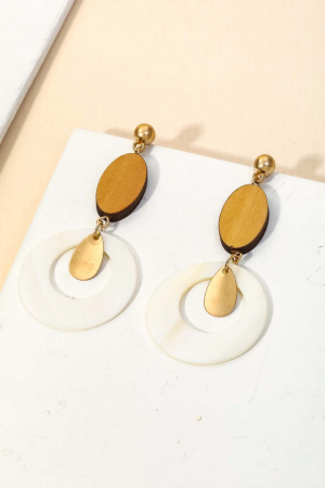 Acetate Wooden Circle Disc Drop Earrings