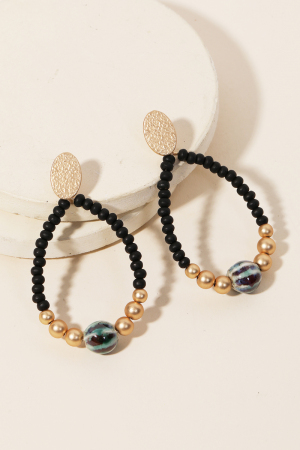 Beaded Oval Cutout Drop Earrings